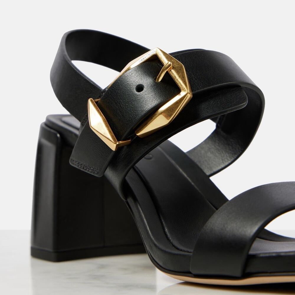 Jimmy Choo Hawke 70 Heels EU 35 Black Gold Leather Sandals NWT